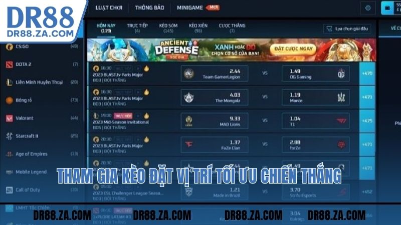 Tham gia kèo đặt vị trí tối ưu chiến thắng